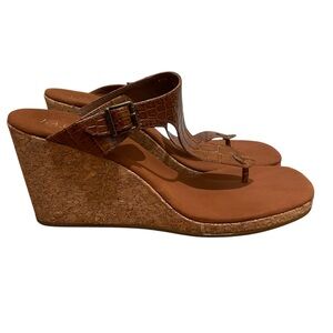 Lauren Ralph Lauren Ayva Polo Tan Embossed Croc Wedge Sandals Womens Size 11